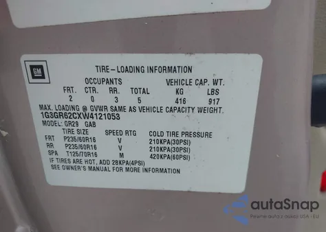 1998 Oldsmobile Aurora из США, поврежденный, VIN 1G3GR62CXW4121053